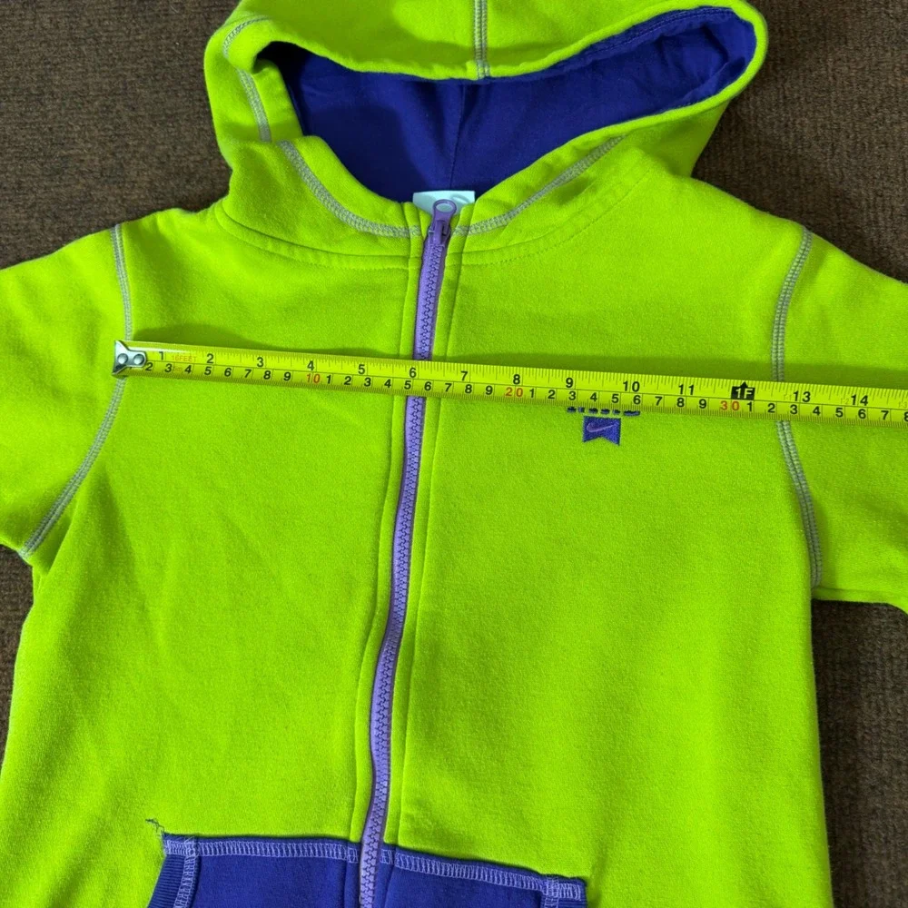 Nike Kids Full Zip Hoodie Lime Green Purple‎ Fleece Sweatshirt Size L 12-13 Yrs